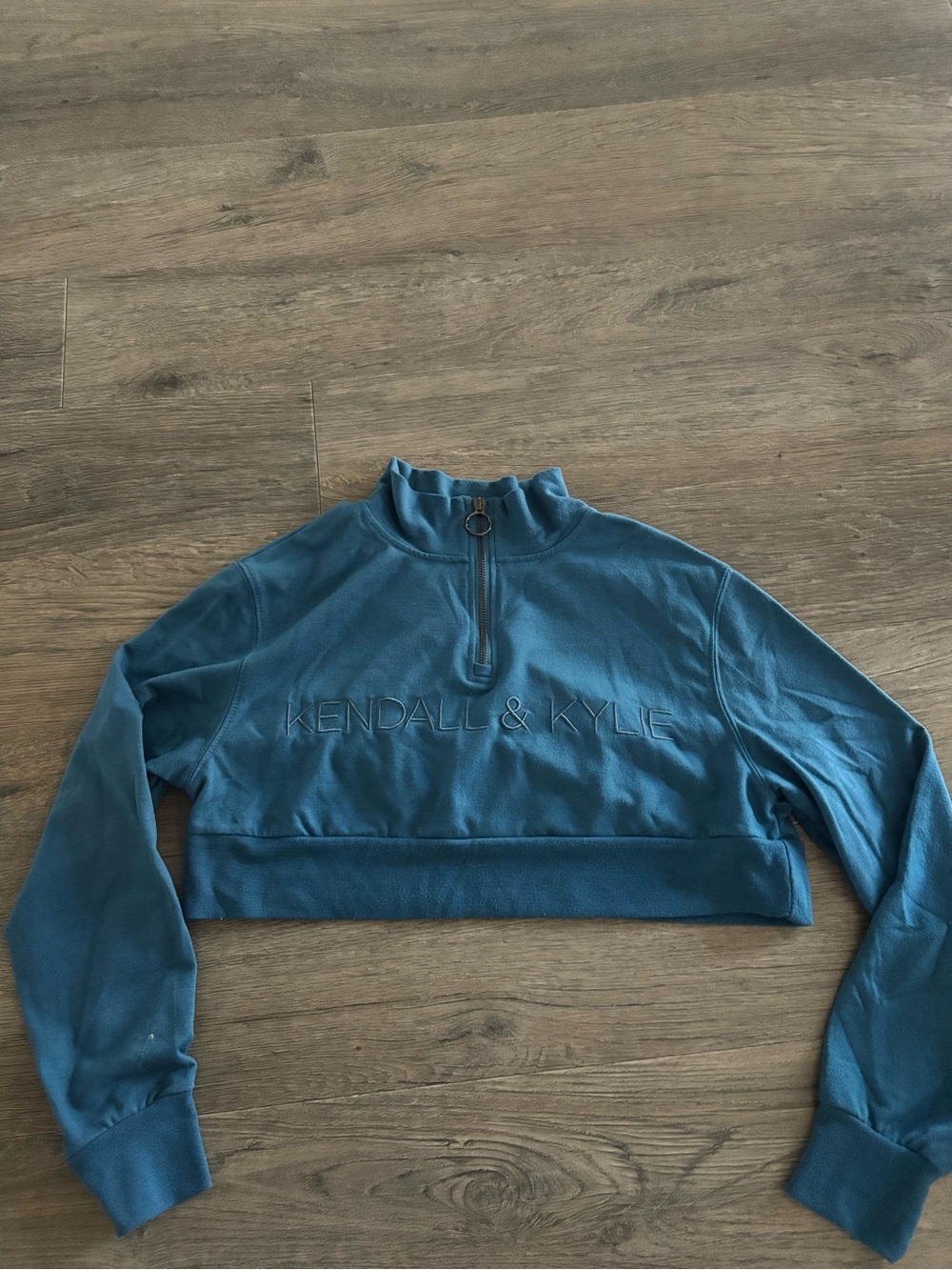 Kendall & Kylie Teal Cropped Quarter-Zip Pullover Sweatshirt